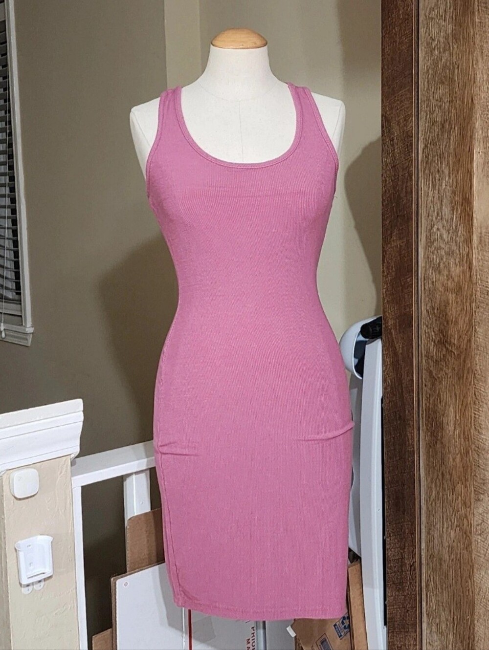 Pink Ribbed Tank Top Dress - Picture 2 of 4
